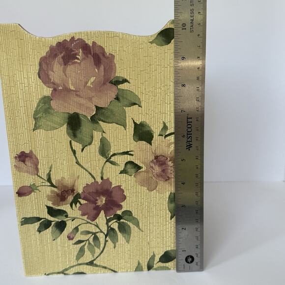 Vintage Croscill Cottage Rose 2 Piece Set Waste Basket Tissue Box Cover Wooden - Picture 11 of 12